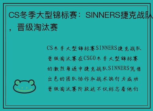 CS冬季大型锦标赛：SINNERS捷克战队，晋级淘汰赛