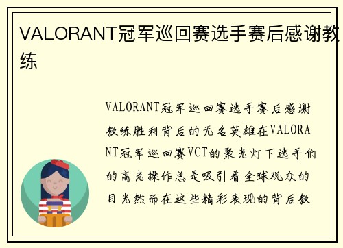 VALORANT冠军巡回赛选手赛后感谢教练