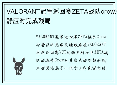 VALORANT冠军巡回赛ZETA战队crow冷静应对完成残局